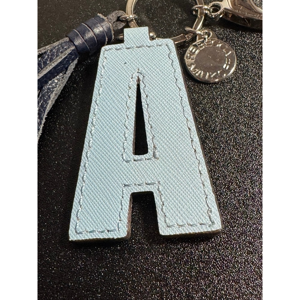 Rebecca Minkoff Letter A Light Blue Saffiano Tassel Charm Keychain‎ Bag Fob - Picture 3 of 12